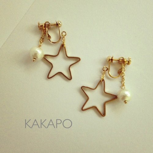 他の写真2: Open star×Cotton pearl  earring