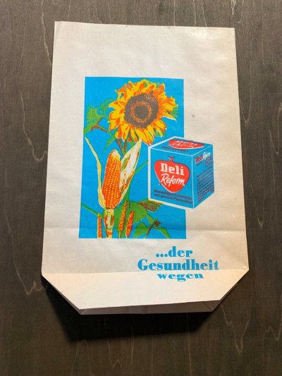 画像1: ドイツ　ヴィンテージ　レトロなロゴの紙袋　Deli Reform 向日葵とトウモロコシ