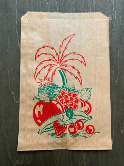 画像1: フランス　果物とヤシの木の筋入り紙袋　５枚セット